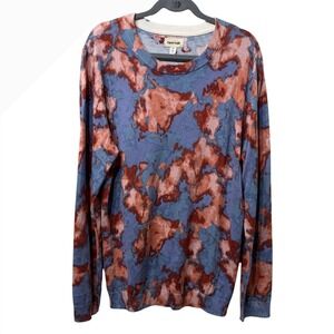 Open Edit Womens Blue Rust Abstract Marble Print Cotton Viscose Sweater Medium